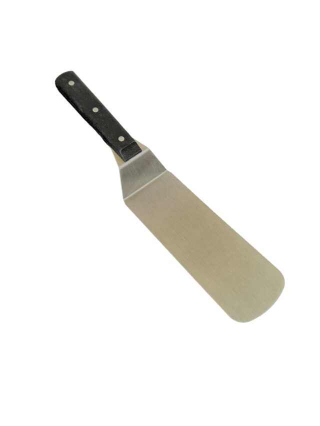 Spatula, Stainless Steel, Black Handle, 8in x 3in Blade