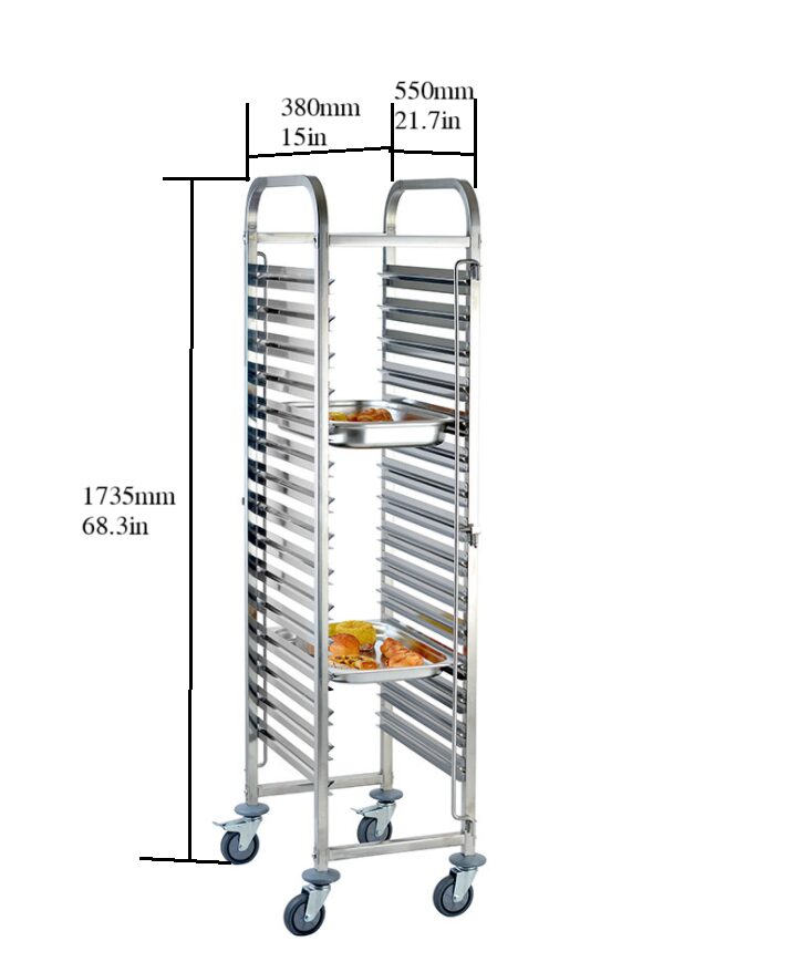 Quality Industries Economy Tray Trolley, Single Row, Stainless Steel, 380x550x1735 - Image 4