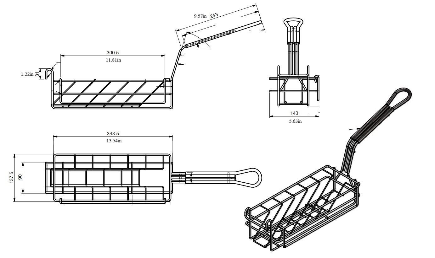 Quality Industries Fry Basket, Stainless Steel, Cutlet/Patty, 344x143 mm, 13.5x5.4 in - Image 7