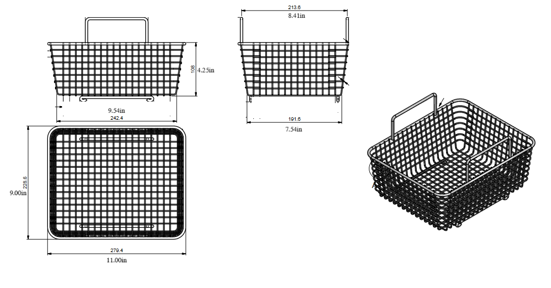 Quality Industries Dip Basket, Stainless Steel, Half Sized, Two Handles, 280x229x108 (mm) - Image 2