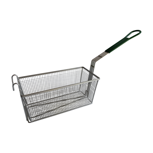 Quality Industries Fry Basket, Stainless Steel, Green Handle, 635x165x295 (mm)