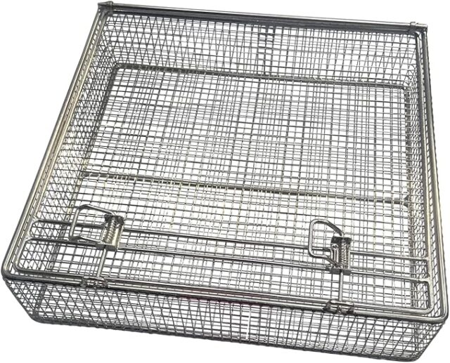 Quality Industries Parts Washing Basket, Stainless Steel Mesh, Double Locking, 279x279x64 mm, (11x11x2.5 in)