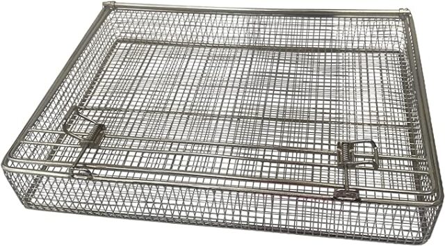 Quality Industries Parts Washing Basket, Stainless Steel Mesh, Double Locking, 343x267x51 mm, (13.5x10.5x2 in)