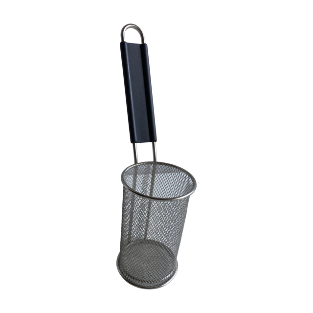 Quality Industries Pasta Basket, Stainless Steel, Round, Black Handle, 90mm Diameter, 145mm Height