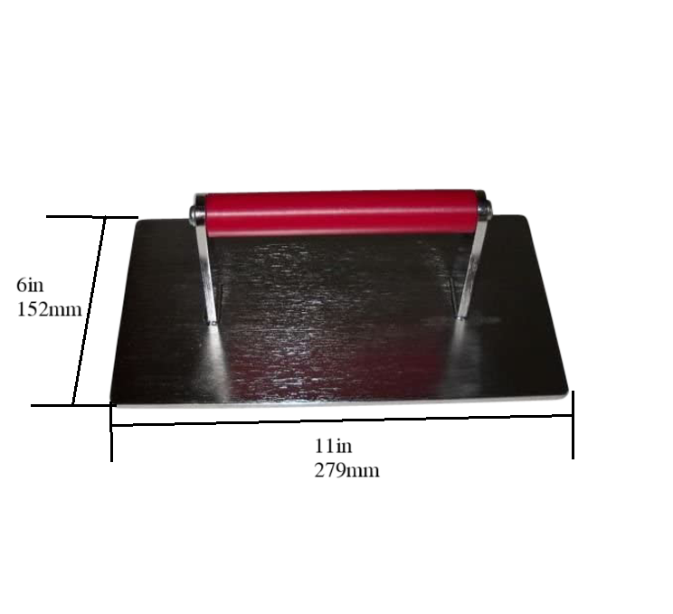 Quality Industries Stainless Steak Weight, Red Handle, ~5lbs, 11"x6" - Image 2