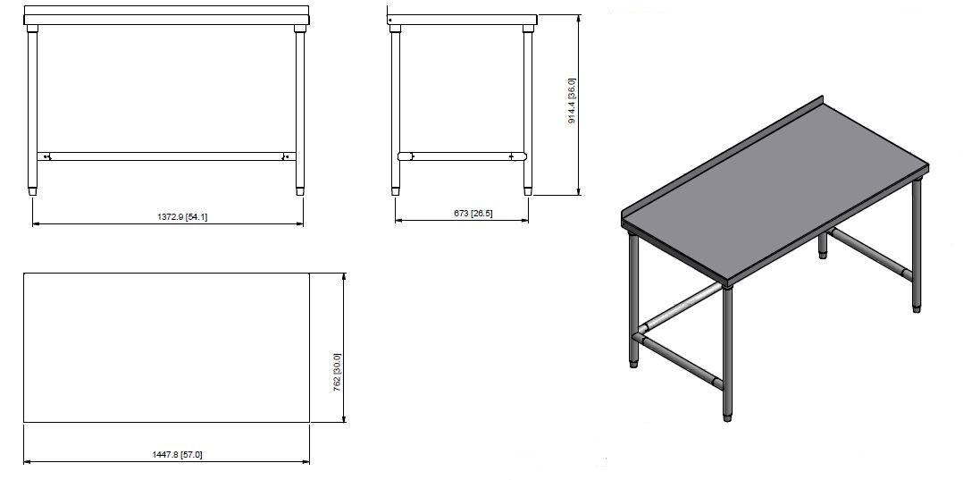 Quality Industries Table, Flat Top, 57" x 30", 3" Backsplash, Stainless Steel - Commercial Kitchen Appliance - Image 2