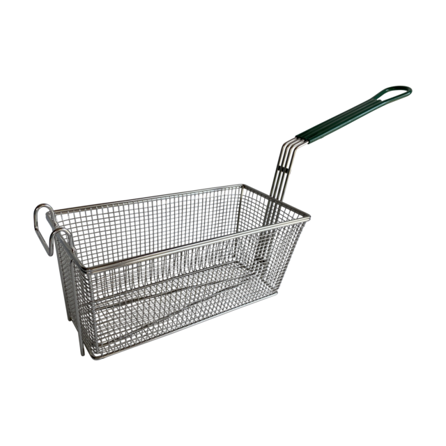 Quality Industries Fry Basket, Stainless Steel, Green Handle, 337x165x147 (mm)