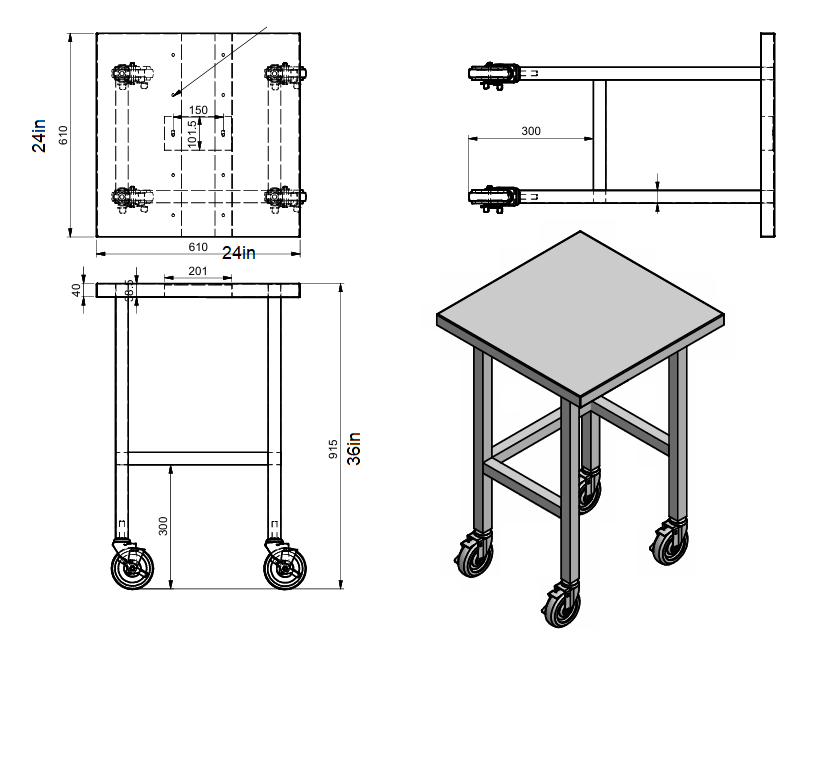 Quality Industries Landing Table with Swiveled Caster Kit with Brakes, 24" x 24" x 36", Stainless Steel - Commercial Kitchen Appliance - Image 3
