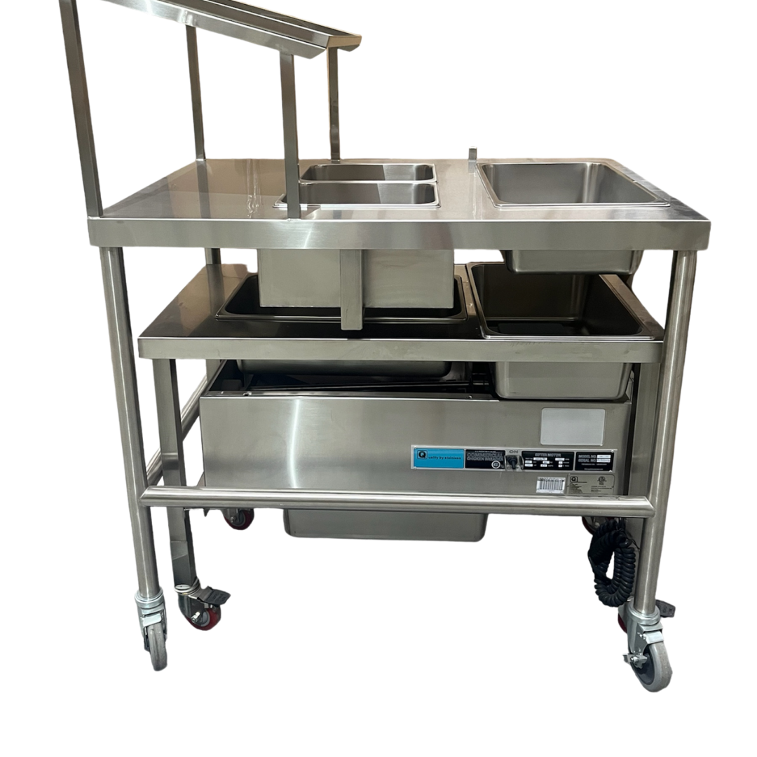 Quality Industries Sifter Table, Tall, 43.5" x 29" x 55", SS, Swiveled Caster Kit with Brakes - Commercial Kitchen Appliance