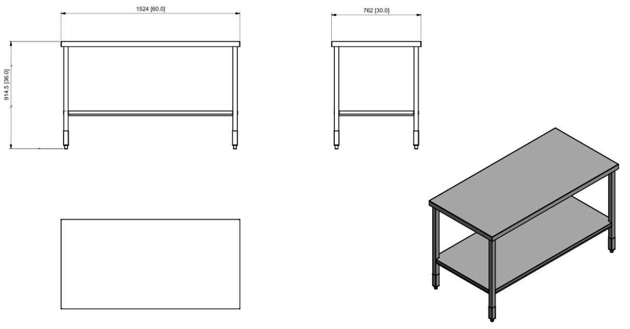 Quality Industries Table with Bottom Shelf, 60" x 30" x 36", Stainless Steel - Commercial Kitchen Appliance - Image 3