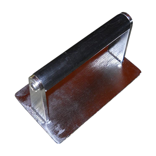 Quality Industries Stainless Steak Weight, Black Handle, ~3lb, 7"x4"