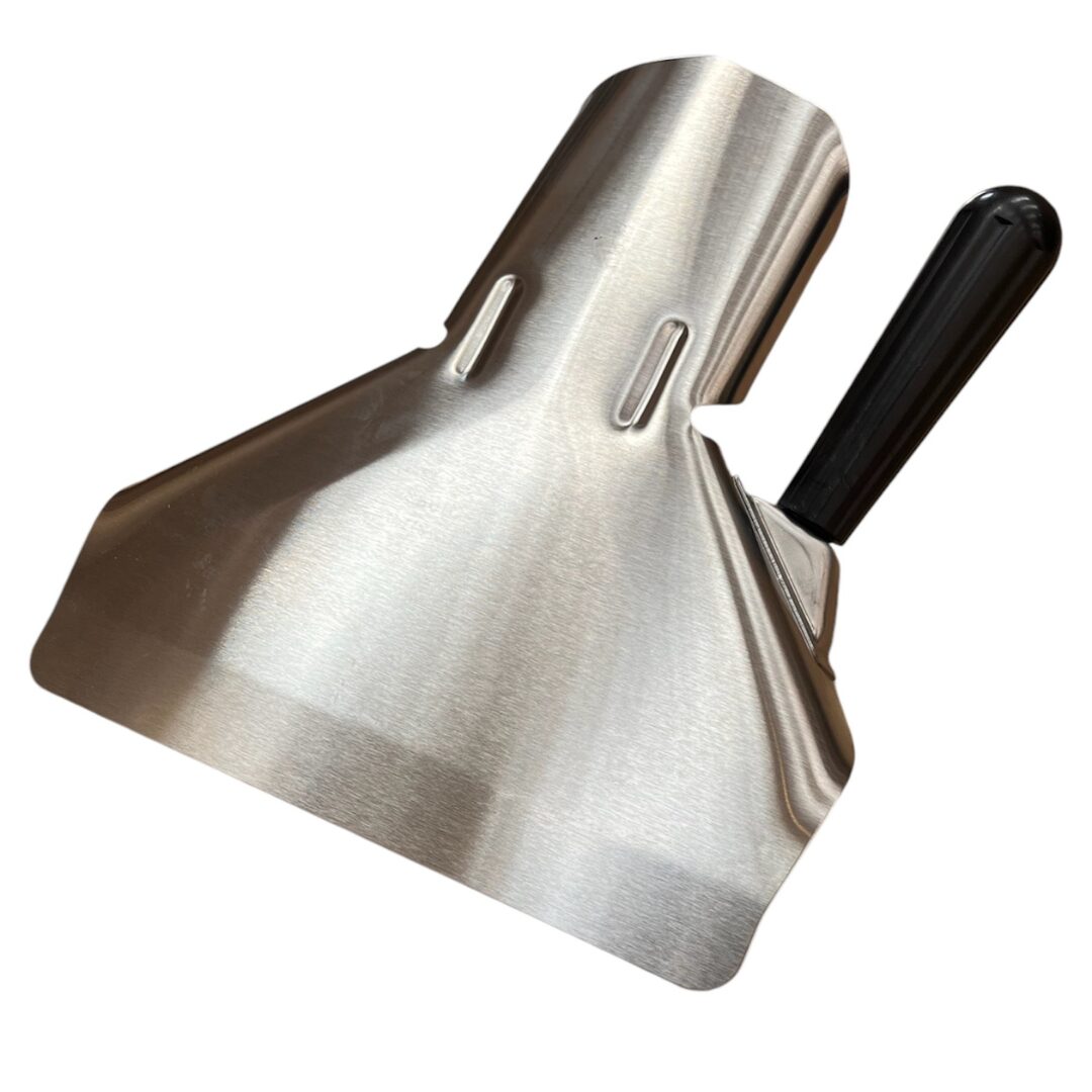 Quality Industries Right Hand Fry Scoop, Stainless Steel with Black Heat-Resistant Polymer Handle - Image 3